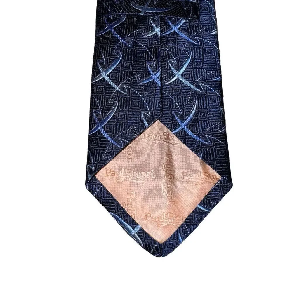 Paul Stuart Navy Slice 100% Silk Handmade in USA Neck Tie